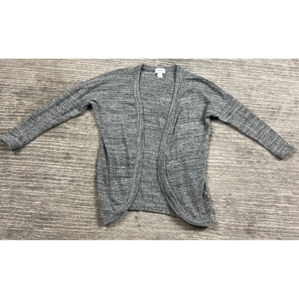 Old Navy Cardigan Women Small Grey Open Front Marl Knit Relaxed Curved Hem